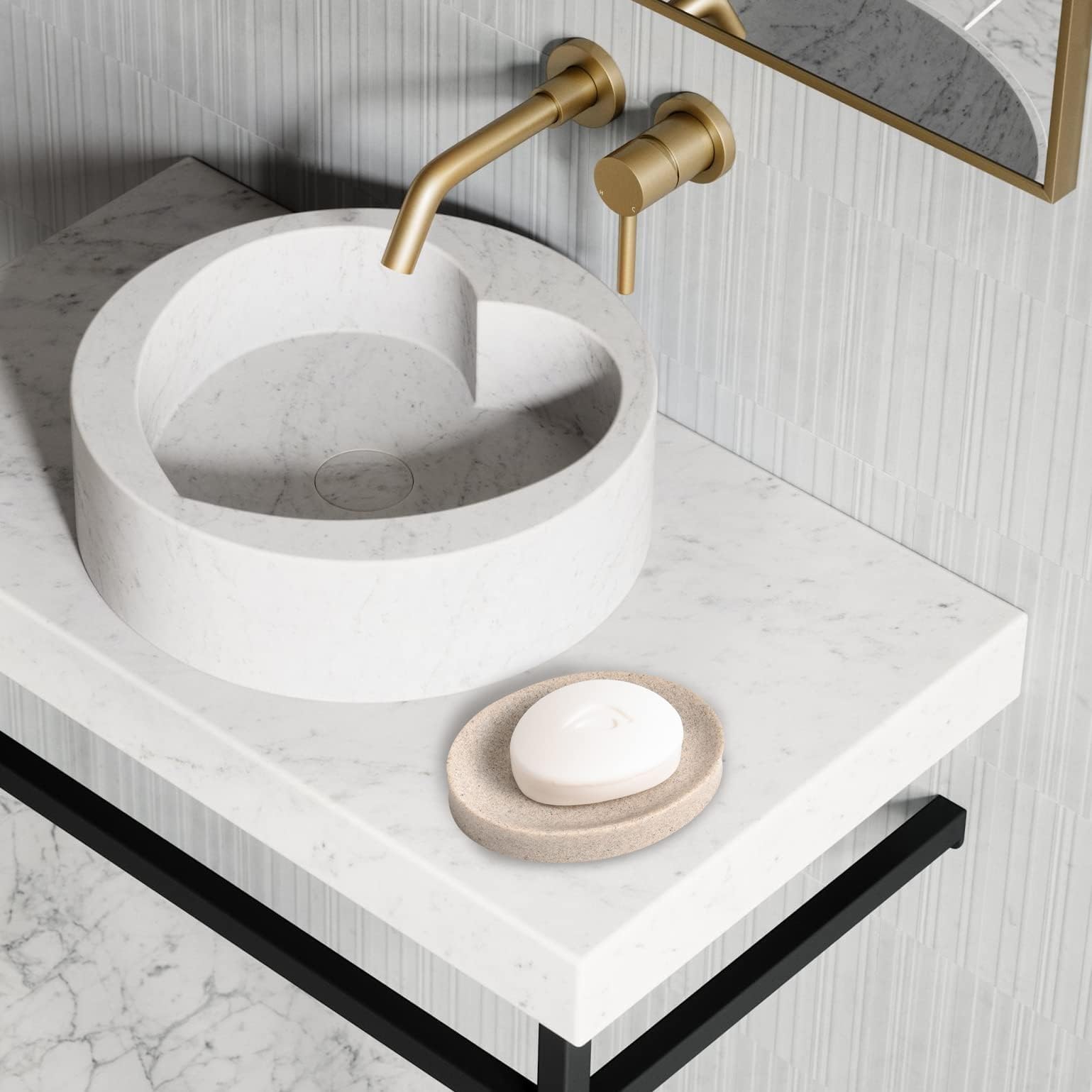 Imeea Soap Dish Resin Soap Tray Soap Holder Sponge Hand Soap Dish Holder For Bathroom Shower Kitchen Sink Counter (Beige)